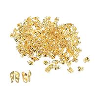 sourcing map 180Pcs Beads Tips Knot Covers, 7.7mm Metal Open Bead Tips Clamshell Fold-Over Bead Covers for Jewelry Making DIY, Gold