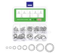 sourcing map 180Pcs External Tooth Washers Assortment Kit, 304 Stainless Steel Tooth Locking Ring Washers Quick Speed Star Nut Locking Fastener Fastener, Silver
