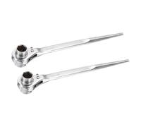 sourcing map 19 x 22mm Hexagon Scaffold Podger Ratchet Spanner Ratcheting Socket Wrench Tool (Silver Tone) 2pcs
