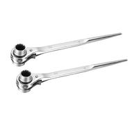 sourcing map 19 x 24mm 12-Point Scaffold Podger Ratchet Spanner Ratcheting Socket Wrench Tool (Silver Tone) 2pcs