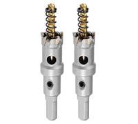 sourcing map 19mm Carbide Hole Cutter, Hole Saws for Stainless Steel Sheet Metal, Non-Slip Triangular Shank Limit Step, with Titanium Coated Center Drill, 2pcs