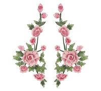 sourcing map 1Pair Peony Flowers Embroidery Patches, 13.8" Sew/Iron on Patches Floral Flower Appliques Embellishments for Clothes Dress Jackets Bags DIY Crafts Sew Making, Pink