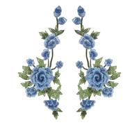 sourcing map 1Pair Peony Flowers Embroidery Patches, 13.8" Sew/Iron on Patches Floral Flower Appliques Embellishments for Clothes Dress Jackets Bags DIY Crafts Sew Making, Blue