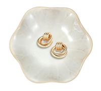 sourcing map 1Pcs Ceramics Jewelry Plate, Lotus Leaf Shape Key Holder Bowl for Entryway Table Decor Small Ring Tray Dish Gift for Women Girlfriend, White