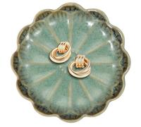 sourcing map 1Pcs Ceramics Jewelry Plate, Sunflower Shape Key Holder Bowl for Entryway Table Decor Small Ring Tray Dish Gift for Women Girlfriend, Dark Green