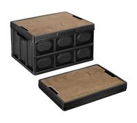 sourcing map 1Pcs Storage Bins with Lids, 26.4 Quart Collapsible Storage Bin with Handles Folding Box Stackable Storage Bin for Camping, Car, RV, Home and Office(Black)