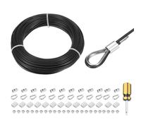 sourcing map 1Set 164ft Wire Rope 304 Stainless Steel Cable, 2mm Vinyl Coated with Cable Clamp, Aluminum Sleeves and Thimble for Railing, Decking, Hanging, Clothes Lines, Black 50m