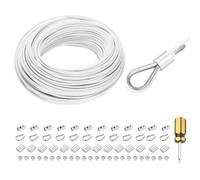 sourcing map 1Set 164ft Wire Rope 304 Stainless Steel Cable, 3mm(1/8") Vinyl Coated with Cable Clamp, Aluminum Sleeves and Thimble for Railing, Decking, Hanging, Clothes Lines, White 50m