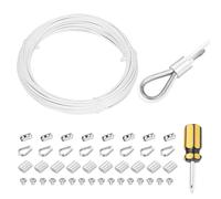 sourcing map 1Set 49ft Wire Rope 304 Stainless Steel Cable, 2mm Vinyl Coated with Cable Clamp, Aluminum Sleeves and Thimble for Railing, Decking, Hanging, Clothes Lines, White 15m