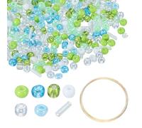 sourcing map 1Set Glass Seed Beads, 1.5-4.5mm Small Embroidery Bugle Beads Assorted Tube Bead Loose Kit for Jewelry Making DIY Craft Beading Bracelets Necklace Earring (Green Blue)