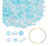 sourcing map 1Set Glass Seed Beads, 1.5-4.5mm Small Embroidery Bugle Beads Assorted Tube Bead Loose Kit for Jewelry Making DIY Craft Beading Bracelets Necklace Earring (Blue White)
