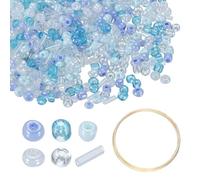 sourcing map 1Set Glass Seed Beads, 1.5-4.5mm Small Embroidery Bugle Beads Assorted Tube Bead Loose Kit for Jewelry Making DIY Craft Beading Bracelets Necklace Earring (Mist Blue)
