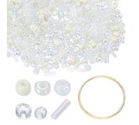 sourcing map 1Set Glass Seed Beads, 1.5-4.5mm Small Embroidery Bugle Beads Assorted Tube Bead Loose Kit for Jewelry Making DIY Craft Beading Bracelets Necklace Earring (Beige)