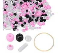 sourcing map 1Set Glass Seed Beads, 1.5-4.5mm Small Embroidery Bugle Beads Assorted Tube Bead Loose Kit for Jewelry Making DIY Craft Beading Bracelets Necklace Earring (Black Pink)