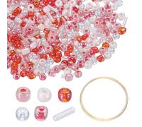 sourcing map 1Set Glass Seed Beads, 1.5-4.5mm Small Embroidery Bugle Beads Assorted Tube Bead Loose Kit for Jewelry Making DIY Craft Beading Bracelets Necklace Earring (Rose)