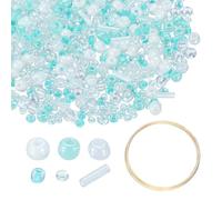 sourcing map 1Set Glass Seed Beads, 1.5-4.5mm Small Embroidery Bugle Beads Assorted Tube Bead Loose Kit for Jewelry Making DIY Craft Beading Bracelets Necklace Earring (Light Blue)