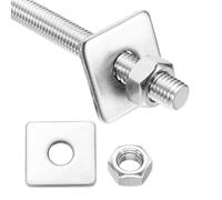 sourcing map 1Set M10x200mm Fully Threaded Rod, 304 Stainless Steel Threaded Rods Bar Studs Right Hand Threads with Nut Square Washer for Structural Anchoring Fastening Screw