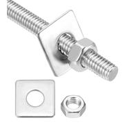 sourcing map 1Set M6x180mm Fully Threaded Rod, 304 Stainless Steel Threaded Rods Bar Studs Right Hand Threads with Nut Square Washer for Structural Anchoring Fastening Screw