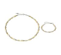 sourcing map 1set Snake Chain Necklace 18K Stackable Metal Braided Necklace, 16" Long+2" Extender, Silver/Gold-Plated Waves Multi-Layer Waterproof Chain with Bracelet for Women