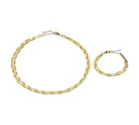 sourcing map 1set Snake Chain Necklace Herringbone Chokers 18K Stackable Metal Braided Necklace, 16" Long+2" Extender, Gold-Plated Waves Multi-Layer Waterproof Chains with Bracelet for Women