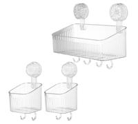 sourcing map 1Set Suction Cup Shower Caddy with Hooks, 3Pcs Suction Cup Shower Organizer Accessory Shelf Wall Mount Dispenser Rack Storage Shelf for Bathroom Organisation, Clear
