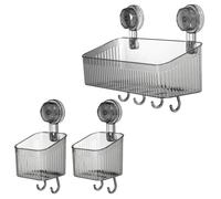 sourcing map 1Set Suction Cup Shower Caddy with Hooks, 3Pcs Suction Cup Shower Organizer Shelf Wall Mount Dispenser Rack Storage Shelf for Bathroom Kitchen, Grey