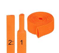 sourcing map 2:1 Ratio Heat Shrink Braided Sleeve 10mm ID 1 Meter Automotive Wire Loom Braided Cable Sleeves Fabric Woven Shrinkable Tubing Protection for Harness Cable Sheath Hose Wire, Orange