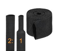 sourcing map 2:1 Ratio Heat Shrink Braided Sleeve 20mm ID 1 Meter Automotive Wire Loom Braided Cable Sleeves Fabric Woven Shrinkable Tubing Protection for Harness Cable Sheath Hose Wire, Black