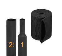 sourcing map 2:1 Ratio Heat Shrink Braided Sleeve 30mm ID 1 Meter Automotive Wire Loom Braided Cable Sleeves Fabric Woven Shrinkable Tubing Protection for Harness Cable Sheath Hose Wire, Black
