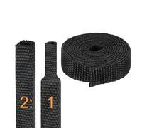 sourcing map 2:1 Ratio Heat Shrink Braided Sleeve 6mm ID 1 Meter, Black | Automotive Wire Loom, Braided Cable Sleeves, Fabric Woven Shrinkable Tubing Protection, for Harness Cable Sheath Hose Wire