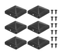 sourcing map 2.4" x 2.4" Pyramid Post Cap, 6Pcs Galvanized Steel Fence Post Cover with Screws for Wood/Metal Fence Posts, Mailbox Pyramid Cover, Outdoor, Garden, Decks, Black