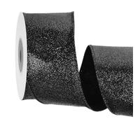 sourcing map 2.5 Inch/6.3cm Glitter Wired Ribbon, Black Sparkly Iridescent Ribbon 10 Yard for Christmas Tree Wreath Decoration Gift Wrapping, with Metallic Edge