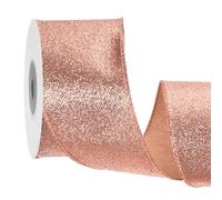sourcing map 2.5 Inch/6.3cm Glitter Wired Ribbon, Champagne Sparkly Iridescent Ribbon 10 Yard for Christmas Tree Wreath Decoration Gift Wrapping, with Metallic Edge