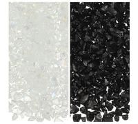 sourcing map 2 Colors Crushed Glass Chips, 1-3mm Irregular Glitter Metallic Glass Broken Glasses Pieces with Laser Bag for Craft DIY Vase Epoxy Halloween Decoration 31.6g, Black & White