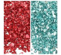sourcing map 2 Colors Crushed Glass Chips, 1-3mm Irregular Glitter Metallic Glass Broken Glasses Pieces with Laser Bag for Craft DIY Vase Epoxy Halloween Decoration 31.6g, Red & Blue