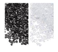 sourcing map 2 Colors Crushed Glass Chips, 1-4mm Irregular Glitter Metallic Glass for Craft DIY Jewelry Vase Filler Epoxy Resin Decoration 28g White, Black