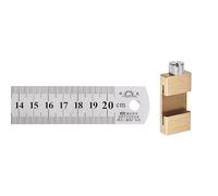 sourcing map 2 in 1 Stainless Steel Ruler with Scriber Block 20cm/8" Metric and Inch Metal Ruler with 27mm Length Brass Locating Vernier Slider for Woodworking DIY Measuring, Gold Tone