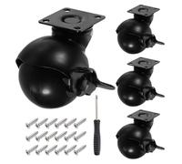 sourcing map 2 Inch Ball Caster Wheels, Swivel Furniture Casters with Brake/Swivel Top Plate Mount/Self-Tapping Screws/Screwdriver for Furniture, (Black, Pack of 4)