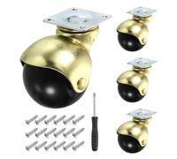 sourcing map 2 Inch Ball Caster Wheels, Swivel Furniture Casters with Swivel Top Plate Mount/Self-Tapping Screws/Screwdriver for Furniture, (Gold, Pack of 4)