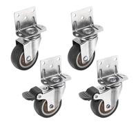 sourcing map 2" L-shaped Plate Swivel Caster Wheel 2pcs with Brake 2pcs without TPR Bearing Rolling Caster Load 77lb for Furniture Workbench Cart Racks, Brown