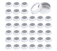 sourcing map 2 Oz Tin Cans, 12 Pcs Aluminum Round Tins, Travel Sized Small Metal Tins Cosmetic Sample Containers with Clear Lid for Lotion Bars Beard Balms Candles, White