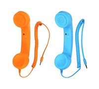 sourcing map 2 Pack 3.5mm Retro Telephone Handset Telephone Receiver MIC Microphone Speaker Anti Receivers for Microphone Speaker Orange,Blue