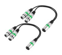 sourcing map 2 Pack 3-Pin XLR Splitter Cable, 1ft / 0.3 m XLR 1 Male to 2 Female Y Cables for Balanced Audio Adapter Cord Equipment Mixers Microphones, Green Circle