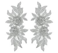 sourcing map 2 Pack 3D Flower Lace Applique with Rhinestone, 10x5 Inches Lace Embroidery Patches Sew on Embroidered Floral Appliques for Wedding Sewing Dresses Clothes Bags DIY, Silver Gray