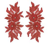 sourcing map 2 Pack 3D Flower Lace Applique with Rhinestone, 10x5 Inches Lace Embroidery Patches Sew on Embroidered Floral Appliques for Wedding Sewing Dresses Clothes Bags DIY, Red