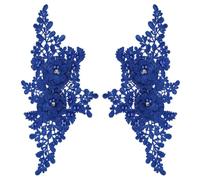 sourcing map 2 Pack 3D Flower Lace Applique with Rhinestone, 11x5 Inches Lace Embroidery Patches Sew on Embroidered Floral Appliques for Wedding Sewing Dresses Clothes Bags DIY, Dark Blue