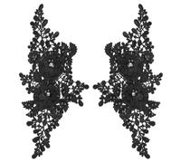 sourcing map 2 Pack 3D Flower Lace Applique with Rhinestone, 11x5 Inches Lace Embroidery Patches Sew on Embroidered Floral Appliques for Wedding Sewing Dresses Clothes Bags DIY, Black