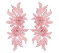 sourcing map 2 Pack 3D Flower Lace Applique with Rhinestone, 24x11.5 cm Lace Embroidery Patches Sew on Embroidered Floral Appliques for Wedding Sewing Dresses Clothes Bags DIY, Pink