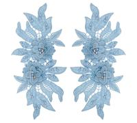sourcing map 2 Pack 3D Flower Lace Applique with Rhinestone, 24x11.5 cm Lace Embroidery Patches Sew on Embroidered Floral Appliques for Wedding Sewing Dresses Clothes Bags DIY, Sky Blue