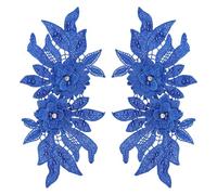 sourcing map 2 Pack 3D Flower Lace Applique with Rhinestone, 24x11.5 cm Lace Embroidery Patches Sew on Embroidered Floral Appliques for Wedding Sewing Dresses Clothes Bags DIY, Dark Blue